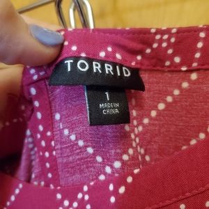Torrid, size 1, hi low sundress, pink with white polka dots